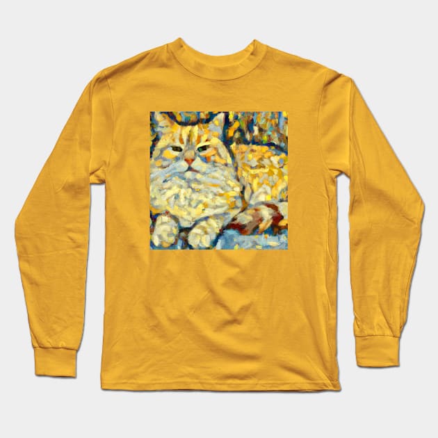 Painting of a Cat in the Style of Van Gogh Long Sleeve T-Shirt by Star Scrunch